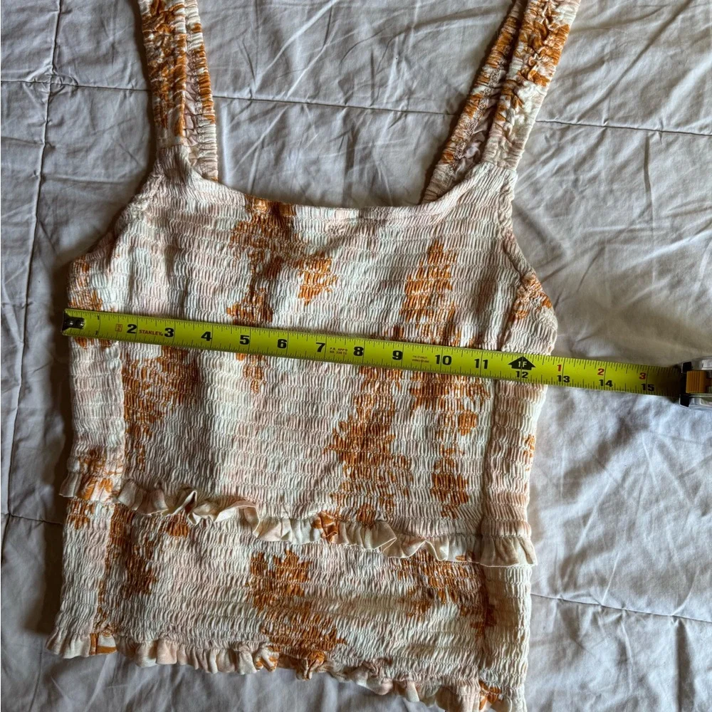 Intimately Free People Smocked Ruffle‎ Cropped Tank, Orange and White, Size M